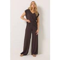 Long Tall Sally Women's Tall Textured Wide Leg Trousers in Chocolate | Size: 8XL