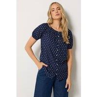 Long Tall Sally Women's Tall Polka Dot Dobby Top in Dark Navy | Size: 22