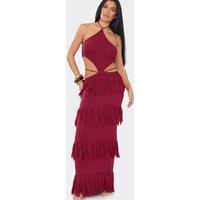 EGO Women's Strappy Cut Out Knit Maxi Dress in Dark Red | Size: Medium