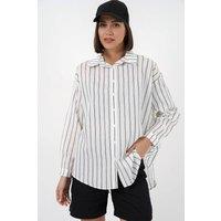 Big Dart Women's Textured Striped Oversized Shirt with Button Closure in White | Size: Large