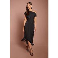 Coast Women's Drape Sleeve Asymmetric Fringed Hem Midi Dress in Black | Size: 16