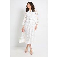 Wallis Women's Lace Insert Midi Shirt Dress in Ivory | Size: 16