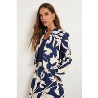 Wallis Women's Floral Ottoman Twill Jacket in Navy | Size: 16