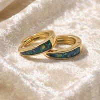 Harfi Women's Forest Green Opal Tapered Gold Plated Huggie Hoop Earrings