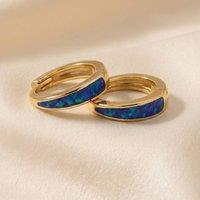 Harfi Women's Deep Blue Opal Tapered Gold Plated Huggie Hoop Earrings