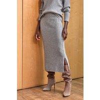 Pure Collection Women's Wool Cashmere Ribbed Skirt in Grey | Size: 18