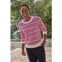 Pure Collection Women's Cotton Textured Stripe Sweater in Dark Pink | Size: 12