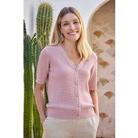 Pure Collection Women's Cotton Smart Cardigan in Baby Pink | Size: 14