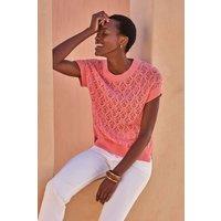 Pure Collection Women's Cotton Lace Knit Top in Pink | Size: 14