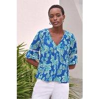 Pure Collection Women's Fluted Sleeve Blouse in Blue | Size: 12