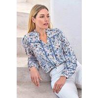 Pure Collection Women's Lace Trim Printed Jersey Blouse in Light Blue | Size: 8