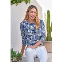 Pure Collection Women's Printed Boat Neck Top in Light Blue | Size: 10