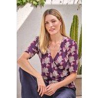 Pure Collection Women's Printed Jersey Wrap Top in Purple | Size: 8