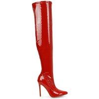 XY London Women's 'Piper' Over The Knee Thigh High Heeled Boots With Zip in Red | Size: 7