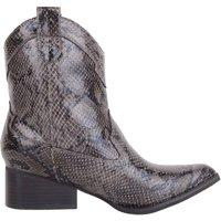 ABSOLUTE FOOTWEAR Women's Slip On Heeled Faux Leather Snake Effect Cowboy Ankle Boots in Dark Grey | Size: 7