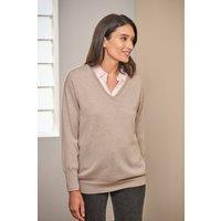 Pure Collection Women's Cashmere Blend Boyfriend V Neck Sweater in Light Beige | Size: 8
