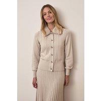 Pure Collection Women's Wool Cashmere Fur Trim Cable Cardigan in Beige | Size: 10