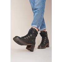 Moshulu Women's 'Bowers' Block Heeled Lace Up Boots in Black | Size: 6
