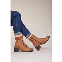 Moshulu Women's 'Bowers' Block Heeled Lace Up Boots in Tan | Size: 6