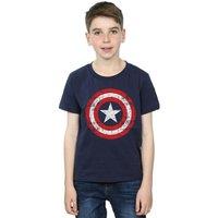 Marvel Boy's Avengers Captain America Scratched Shield T-Shirt in Navy | Size: 5-6 Years