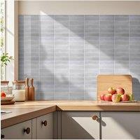 Living and Home 10Pcs 3D Rectangle Straight Pattern Self-Adhesive Wall Tile Stickers in Light Beige