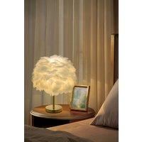 Living and Home Contemporary Feather Bedside Table Lamp in White