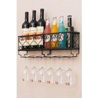 Living and Home 50cm Wall Mounted Wine Rack Iron Bottle Champagne Glass Holder Shelves Home Party Bar in Black