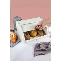 Living and Home Metal Roll Top Bread Container Storage Box for Kitchen Countertop in White