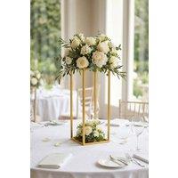 Garden Sanctuary Metal Rectangular Flower Stand Pedestal Wedding Party Ornament in Gold