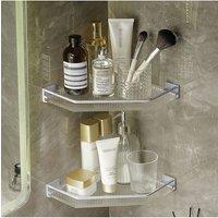 Living and Home Acrylic Corner Shower Caddy Adhesive Wall Mounted Bathroom Shower Shelf Organizer in Silver