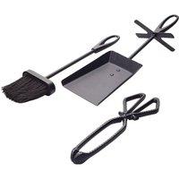 Valiant Cast Iron Tongs & Ash Pan Shovel & Brush Set in Black