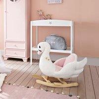 HOMCOM Kids Music Rocking Horse Ride On Swan Toy Safety Seat for Toddler in White
