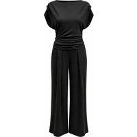 MixRay Women's High Waist Wide Leg Knit Co-Ord Set with Boat Neck in Black | Size: Small