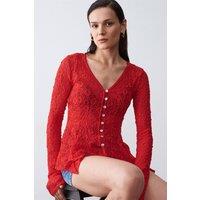 Dilvin Women's Lace V-Neck Button Cardigan in Red | Size: Medium