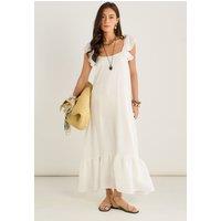 Gini London Women's White Ruffle Short Sleeve Maxi Dress | Size: 8