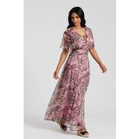 South Beach Women's Metallic Chiffon Button Detail Maxi Dress in Pink | Size: 14