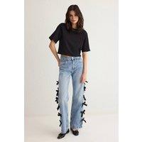 WOVCOR Women's Normal Waist Wide Leg Jeans With Ribbon Detail in Blue | Size: 6