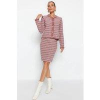 WOVCOR Women's 2-Piece Soft Texture Knit Cardigan & Skirt Set in Rose | Size: XS