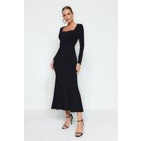 WOVCOR Women's Flounced Square Neck Maxi Knit Dress in Black | Size: XL