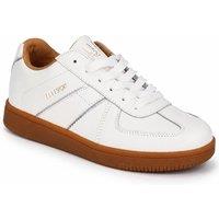 Elle Sport Women's Leather Retro Court Lace Up Trainers in Warm White | Size: 4