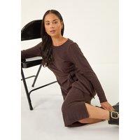 Roman Women's Petite Brushed Tie Waist Stretch Midi Dress in Chocolate | Size: 8