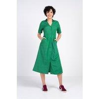 Kettlewell Women's Short Sleeve Linen Shirt Dress in Emerald | Size: 14