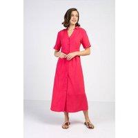 Kettlewell Women's Short Sleeve Linen Shirt Dress in Bright Pink | Size: 14