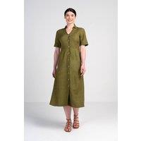 Kettlewell Women's Short Sleeve Linen Shirt Dress in Olive | Size: 8