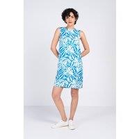 Kettlewell Women's Sleeveless Printed Linen Shift Dress in Turquoise | Size: 20