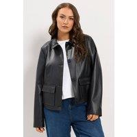 Yours Women's Leather Button Jacket in Black | Size: 22-24