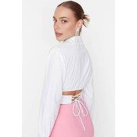 WOVCOR Women's Crop Woven Poplin Shirt With Corset Back Detail in White | Size: 14