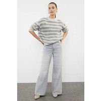 WOVCOR Women's Striped Ribbed Knit Sweater in Beige | Size: Large