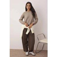 WOVCOR Women's Soft Cotton Relaxed Fit Crew Neck Knit Jumper in Taupe | Size: XS