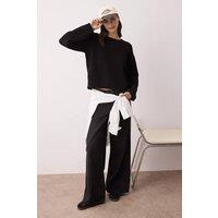 WOVCOR Women's Soft Cotton Relaxed Fit Crew Neck Knit Jumper in Black | Size: Large